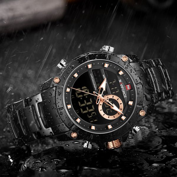 

naviforce men's watches quartz male clock sport watch waterproof full steel wristwatch reloj hombre 2019, Slivery;brown