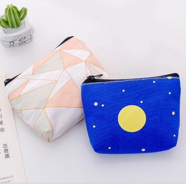 

300pcs women cute mix geometry patten printing zipper coin purses, Red;black