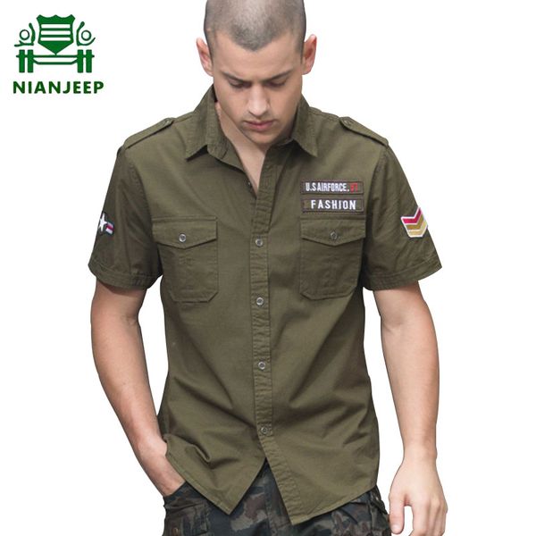 

brand cotton shirt men summer short sleeve fashion casual army shirts male solid airborne tactical cargo clothes, White;black