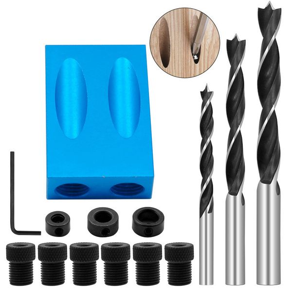 

15 degree woodworking pocket hole jig replaceable 6/8/10mm drill guide magnetic back dowel jig kit wood drill for wood jointing
