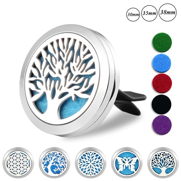 

tree of life car scent perfume essential oil diffuser locket 316l stainless steel auto outlet air freshener fragrance vent clip, Silver