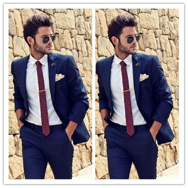 

handsome navy blue groom tuxedos notch lapel groomsmen wedding tuxedos popular men formal prom blazer suit(jacket+pants) 1102, Black;gray