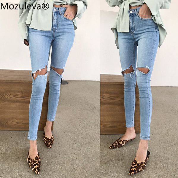 

mozuleva spring summer light washed ripped holes women jeans denim skinny jeggings cool pants capris casual female denim jeans, Blue