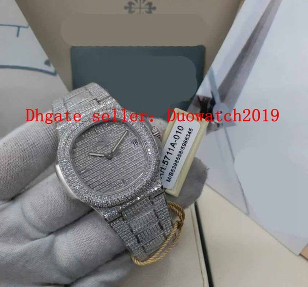 

mens 40mm pff factory nautilus 5711 japanese miyota 9015 automatic movement full diamonds paved dial dive master watch, Slivery;brown