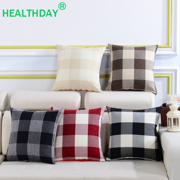 

1 pack square plaid polyester filling backrest cushion soft comfortable office sofa home car relieve lower back pain back pillow
