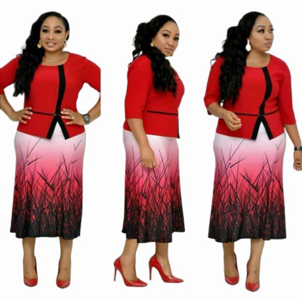 

2019 new elegent fashion style african women printing plus size dress l-3xl, Red