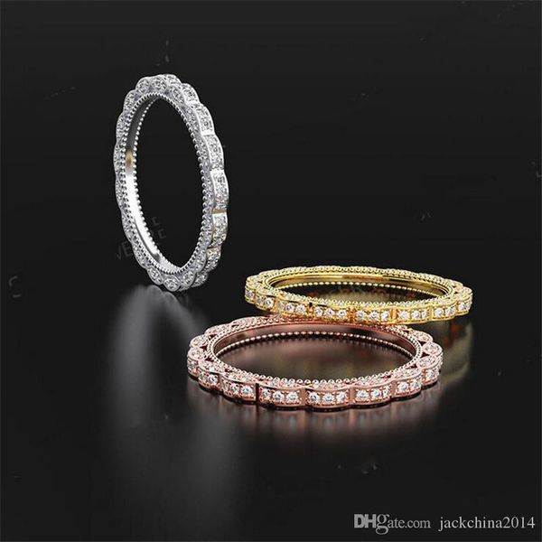 

classical vintage fashion jewelry real 925 sterling silver pave white sapphire cz diamond eternity women wedding lace band ring gift, Slivery;golden
