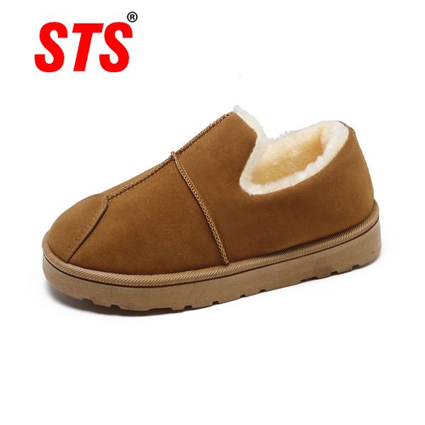 

sts women's winter snow shoes keep warm snow boots suede women slip-on women's outdoor cotton shoes woman fur winter sneakers, Black