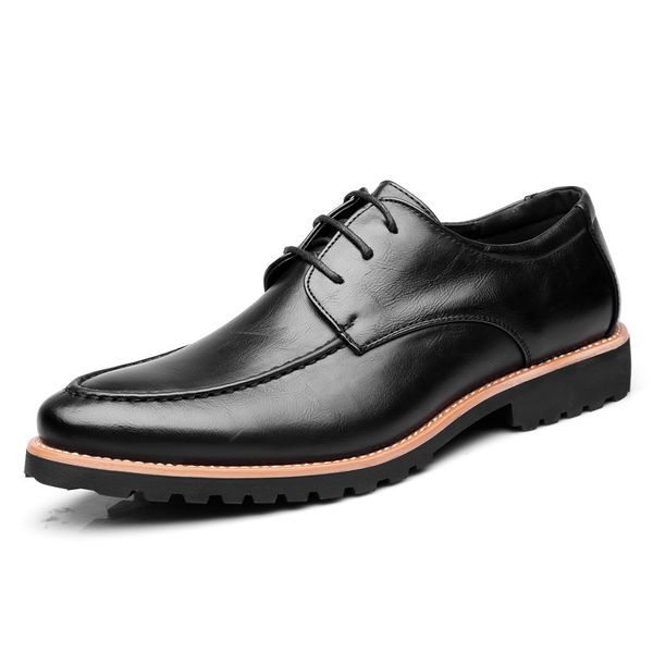 

leather formal men dress shoes leather shoes lace up brogue flats oxfords for men wedding office business, Black