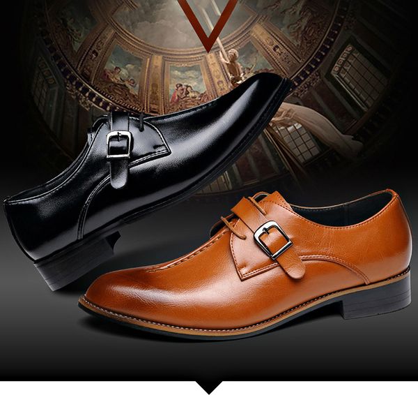 

new men dress shoes formal wedding genuine leather shoes retro brogue business office men's flats oxfords for men, Black