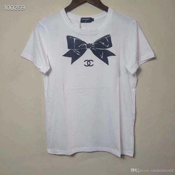 

2020 роскошные европа париж девочек футболка большой бант printde мода женщин хлопок t рубашки повседневные футболка топ, White