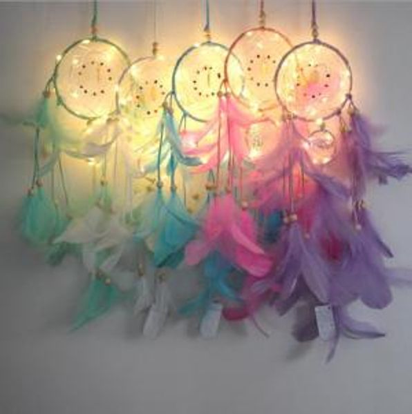 

Dream catcher led lighting handmade feather dreamcatcher with tring light girl home romantic hanging decoration ooa6226