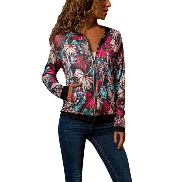 

women long sleeve cool jacket floral printed standing collar bomber jacket loose long casual coat outwear, Black;brown