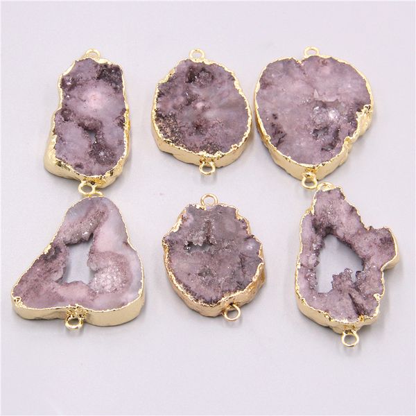 

натуральный драгоценный камень золотой тон нерегулярные разъем подвески аксессуары druzy кварцевый кристалл жеода женский кулон шарм женщины, Silver