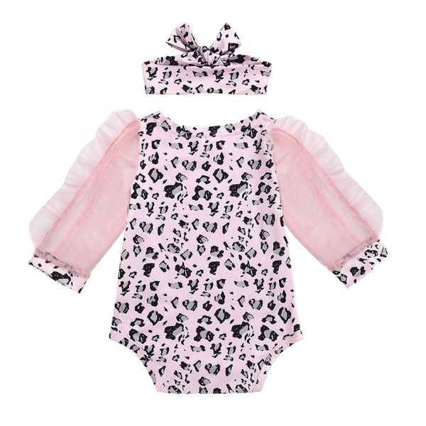 

baby girl romper summer newborn baby girl clothes long sleeve leopard print kids jumpsuit+headband infant toddler outfits, Blue