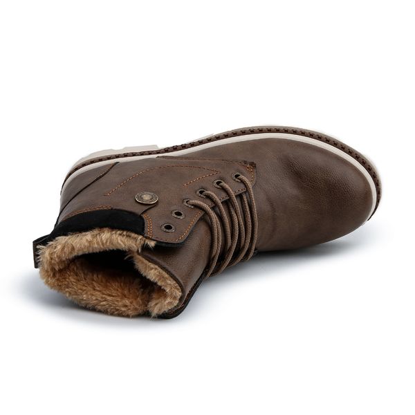 

мужчины boots 2019 классического стиль осень зима обувь с меховыми комфортными шнуровке мужских ботильоны толстых дна сапог мужчин, Black