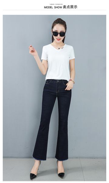 

deep blue show thin flares temperament jeans in the spring and autumn