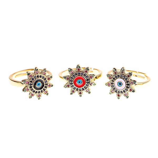 

2019 new fashion micro pave evil eye adjustable ring for women gold copper mixed cz open ring jewelry gift, Slivery;golden