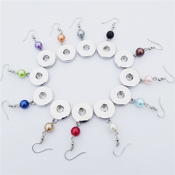 

12 pairs 8mm colored round glass pearl drop earrings fishhook 18mm snap button bridal bridesmaid prom party gifts rainbow mix, Silver