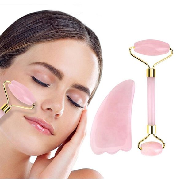 2 cores Facial Beauty Massage Ferramenta Natural Jade rolo rosto magro massageador rosto Perder peso Beauty Care Rolo Ferramenta.
