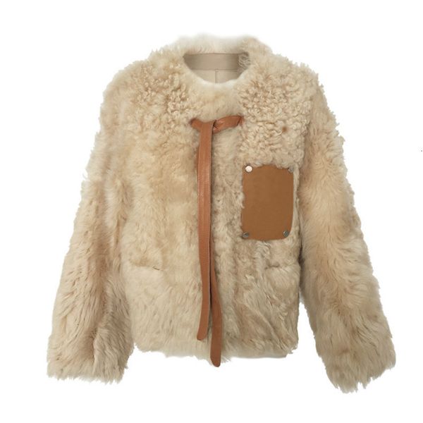 

2019 new winter fashion round neck full sleeves pu leather patchwork fur short wide coat female waist jacket xx089, Black