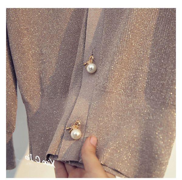 

chic bright silk cardigan women 2020 autumn v-neck thin short kardigan pull femme streetwear outside sweater cardigan, White;black