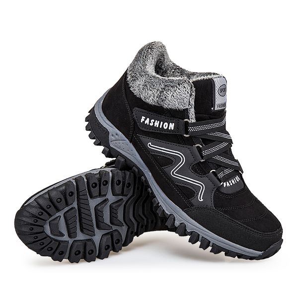 

fashion men boots plush warm men shoes winter anti-skidding winter women boots 2019 rubber ankle boot shoes for men women, Black