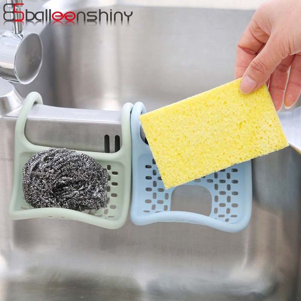 

balleenshiny kitchen sink storage rack sponge holder bathroom soap dish wall fold tpr storage tools hanging strainer organizer