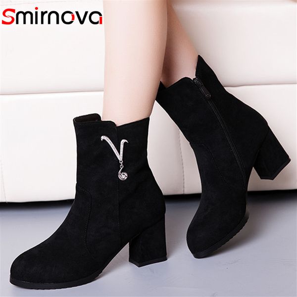 

smirnova new arrival 2020 winter boots female ankle boots black round toe dress fashion shoes wholesale ladies