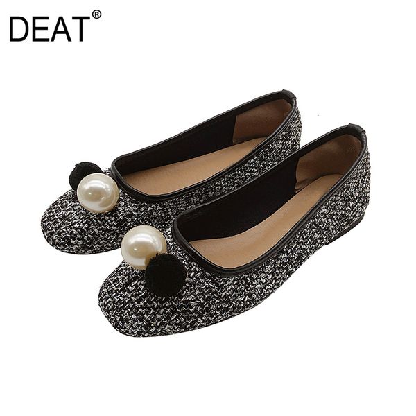 

deat] 2020 square toe shallow pearl casual simple sweet comfortable single flat shoes women new spring autumn fashion 10f766, Black