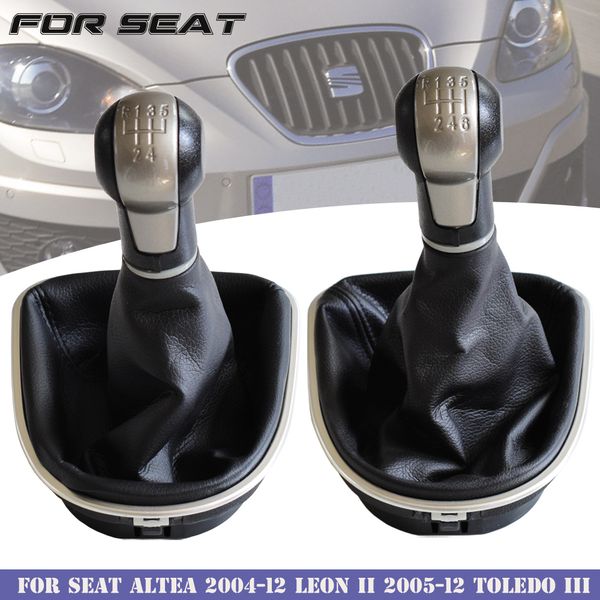 

gear shift knob lever shifter 5 6 speed abs with leather gaiter complete sets for seat altea 2004-12 leon ii 2005-12 toledo iii