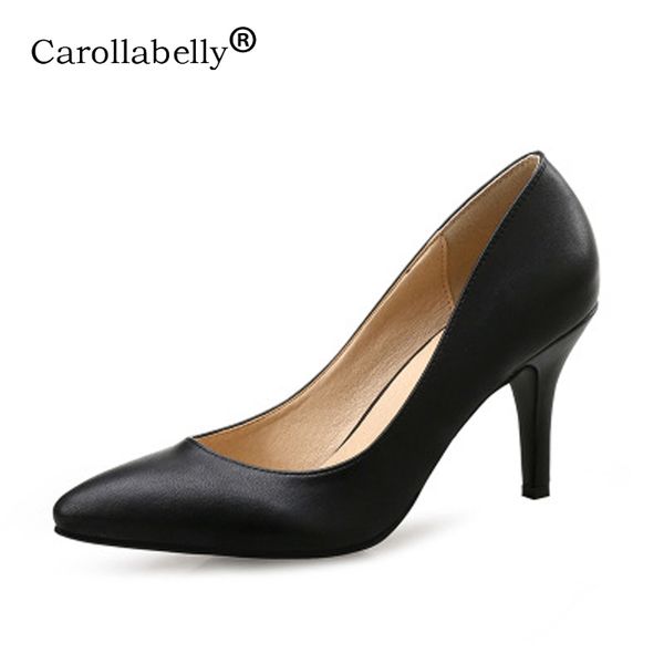 

new 2019 women's high heels sheepskin women pumps bride party thin heel pointed toe high heel shoes plue size 34-41, Black