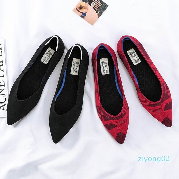 

roman design mixed colors pointed toe slip on mules women single shoes microfiber knitted flats femme 34-44 moccasins lady z02, Black