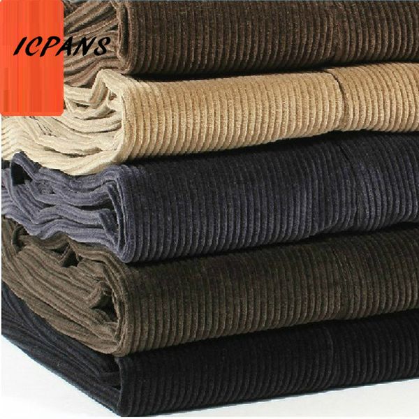 

icpans corduroy men trousers straight thick warm autumn winter men pants high waist mens pants plus size 40 42 44 46, Black