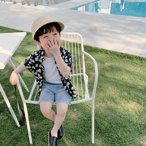 

tong chen shan tong chen shan children's clothing shirt floral children's clothing cotton daisy boys' short-sleeved shirt, White;black