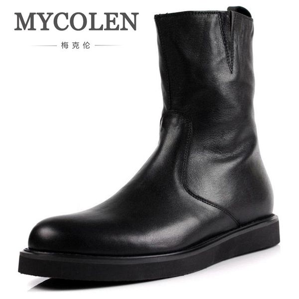 

mycolen black mens boots genuine leather motorcycle boots fashion mens winter rain men casual shoes winterschuhe herren