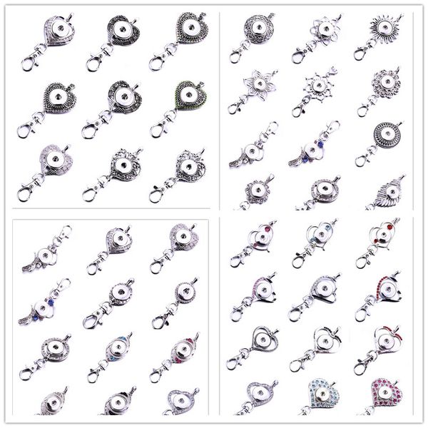 

mixed noosa chunks snap button jewelry metal owl heart snap key chains crystal 18mm snap button keychains key rings keyring for women, Slivery;golden