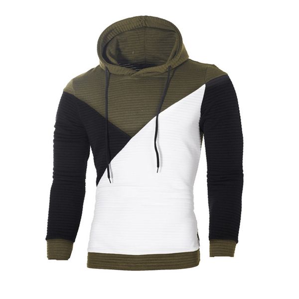 

men fashion colorblock splice striped hip hop hooded sweatshirt casual long sleeve knitted pullovers sweatshirt coat outwear t, Black