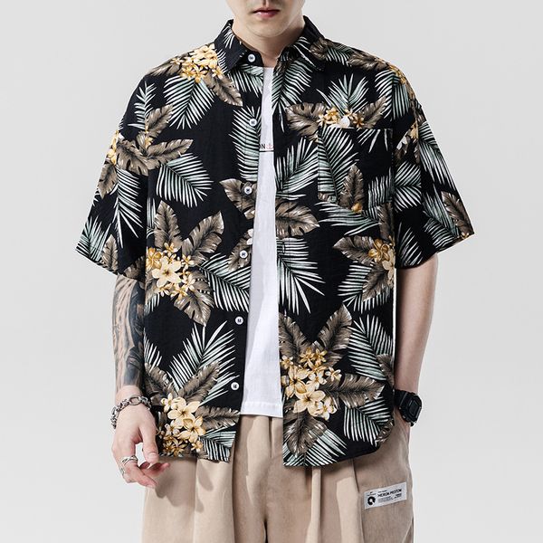 

2020 casual printed short sleeve shirt men brand street hawaii beach wear fashion short sleeve shirts harujuku mens, White;black