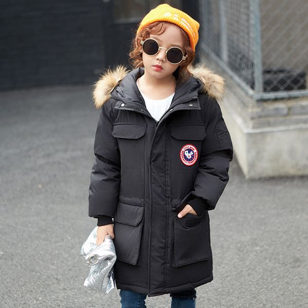 

children's down jacket boys and girls long style children's cotton-padded coat 2019 new winter thickened white duck down coat, Blue;gray