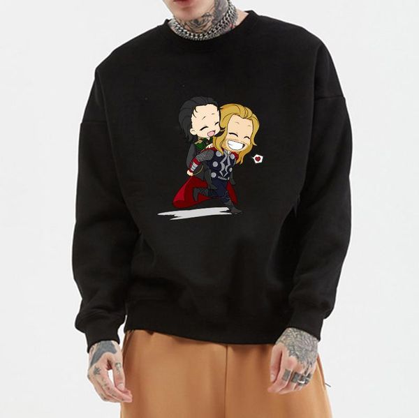 

мужской хлопок o шея толстовка осени одежда черного мультфильм круглого воротник толстовка a.v.e.n.g.e.r.s harajuku o-образный вырез пуловер, Black