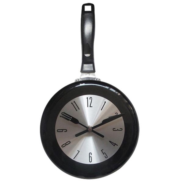 8 Inch Frying Pan Design Hanging Wall Clock Kitchen Metal Watch