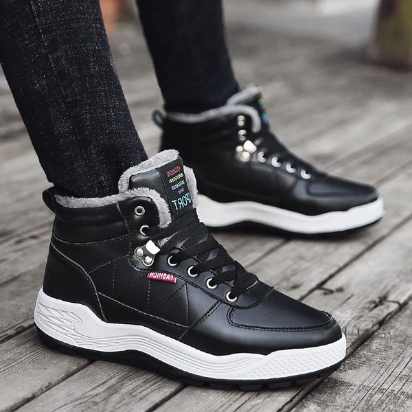 

men winter 2018 new warm plush thick high-waterproof shoes large size shoes 46, Black