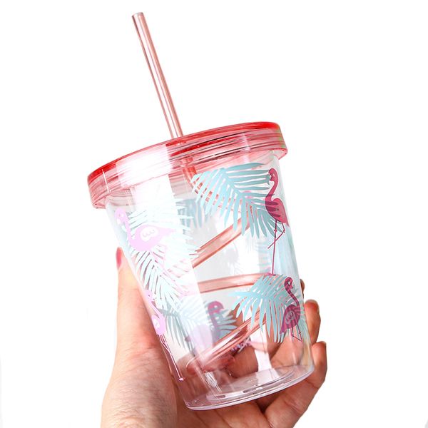 Acheter Bouteille De Paille En Plastique 450 Ml De Dessin Animé Mignon Bouteille De Boisson De Crème Glacée Pour Le Sport Dété En Plein Air Deau