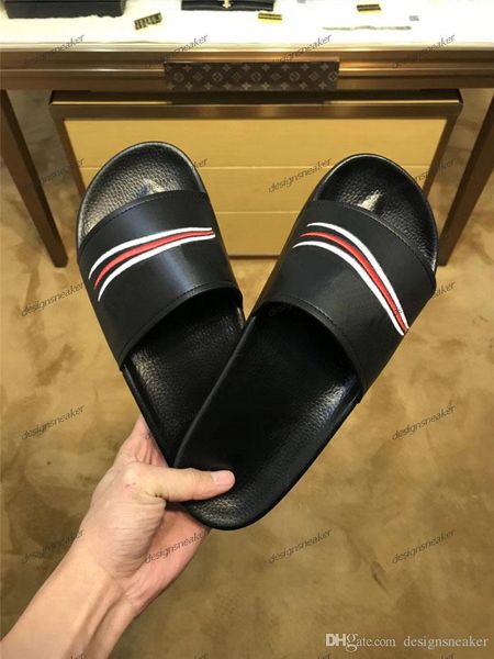 

designer rubber slide sandal floral brocade men slippers gear bottoms flip flops women striped beach causal slipper 35-45, Black