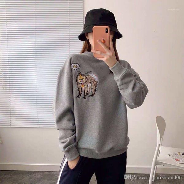 

вышивка толстовки мода твердые толстовки повседневный пуловер свободные хип поп одежда мужская дизайнер животных, Black