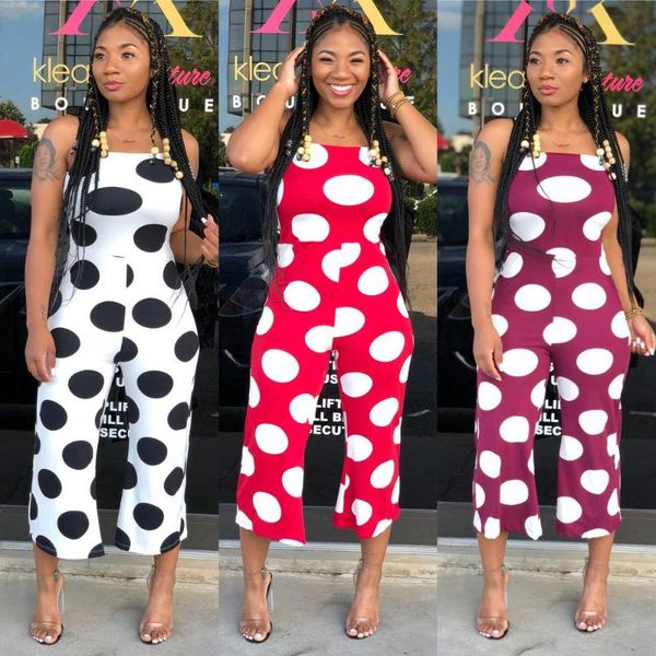 

женская мода ремень длина лодыжки брюки в горошек печататься комбинезон, Black;white