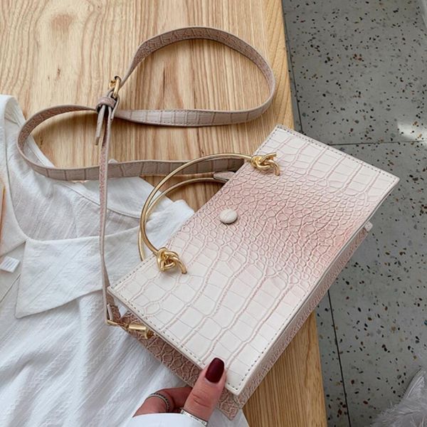 

elegant female metal ring tote bag 2019 fashion new quality leather women's handbag crocodile pattern shoulder messenger bag