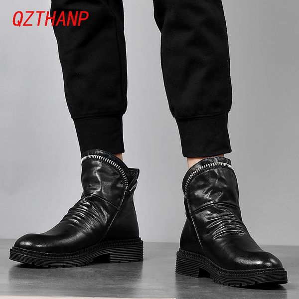 

new arrival bot leather boots men winter casual shoes tenis zipper sneakers zapatos de hombre footwears masculino, Black