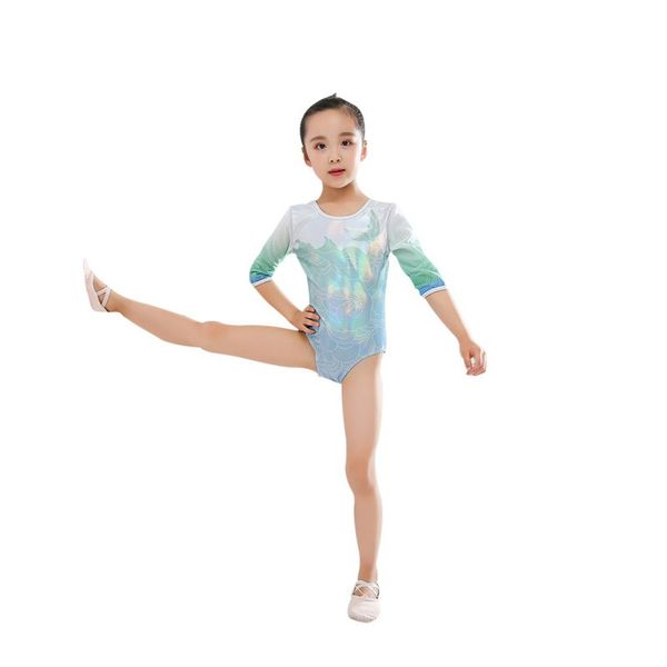 

kid children bodysuit dance wear three quarter sleeve gymnastics leotard ballet practice dance costume suit